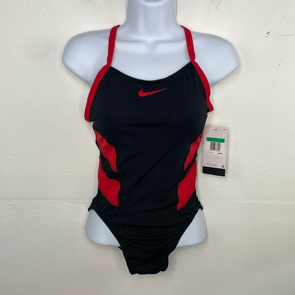 Nike Swim Hydrastrong Black and Red Swimsuit size 4 new with tags - Picture 1 of 7